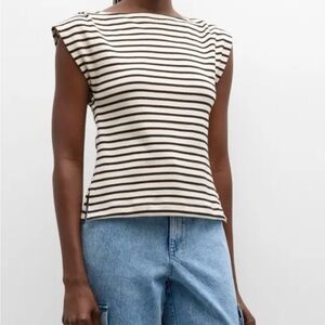 Tanya Taylor Claire Organic Cotton Stripe Cap-Sleeve Top
